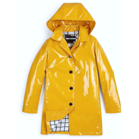 NWT JANE POST YELLOW ICONIC PRINCESS RAIN SLICKER COAT RAINCOAT JACKET SZ M - Picture 1 of 8